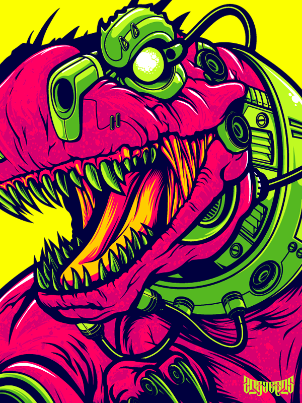 gorrila t-rex dinosaurus robot android vector CorelDRAW X3 monster fullcolors neon pop pop-style highlight angoes25