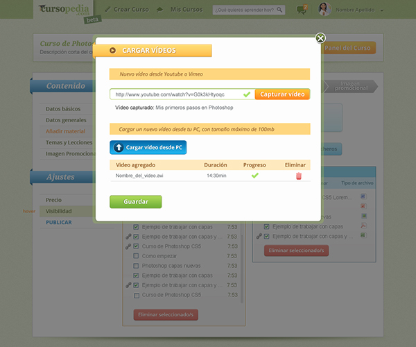 dashboard backoffice Webdesign green online courses Web Platform e-learning UI ux
