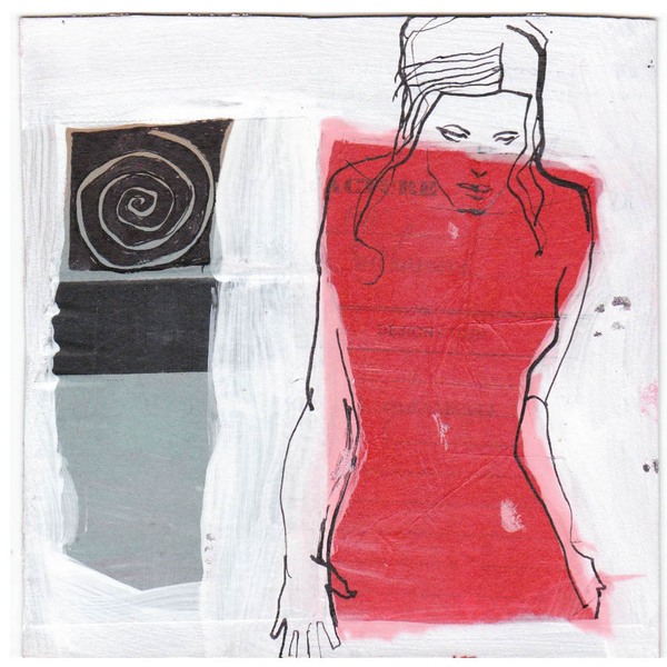 collage mixed media drawings Paintings contemporary French france art red woman figures figurartive modern graphic graphism