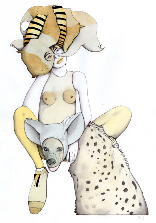line drawing fashion illustration womenswear animals pencil wild model Pet dog hyena clothes