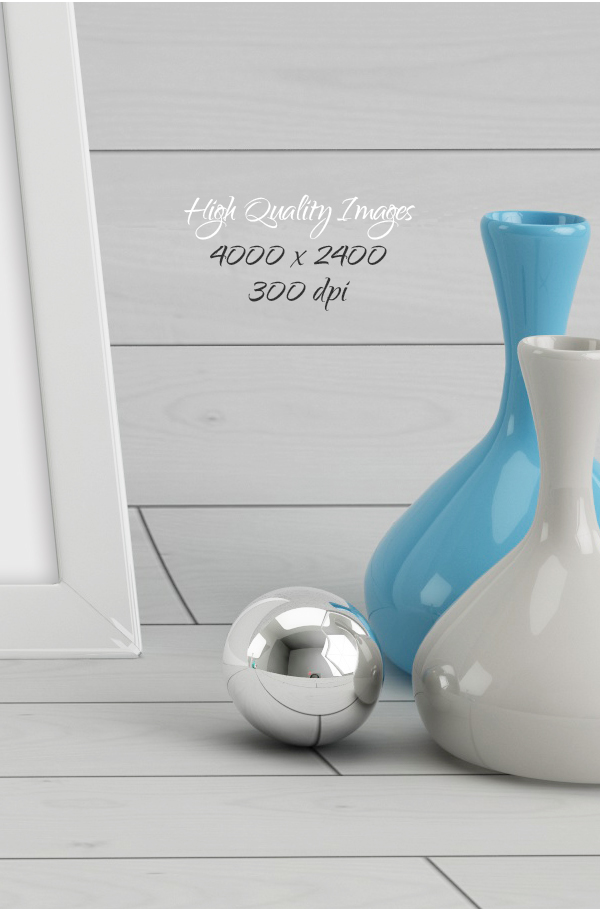free poster Mockup zoki design 3D studio Grafic mock-up download Poster Mockup realistic render vases curved wall parquet