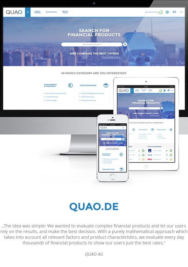 QUAO Quality rating service web application financial creadit card insurance Investment money Visa mastercard compare Responsive magento