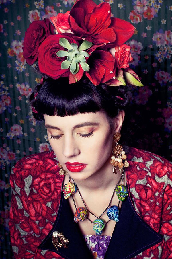 Frida Kahlo  flowers  tailcoat skull Handmade Jewelry Floral design
