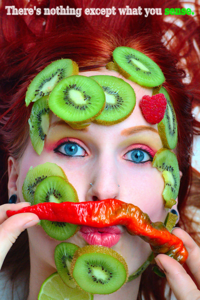 model text truism conceptual redhead girl portrait face person reality perception Sense Plant Fruit