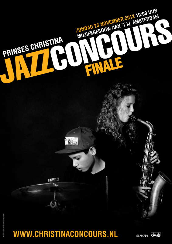 jazz Christina concours young musicians poster affiche Muziek jazz concours rens Dekker Haarlem black instruments musicians