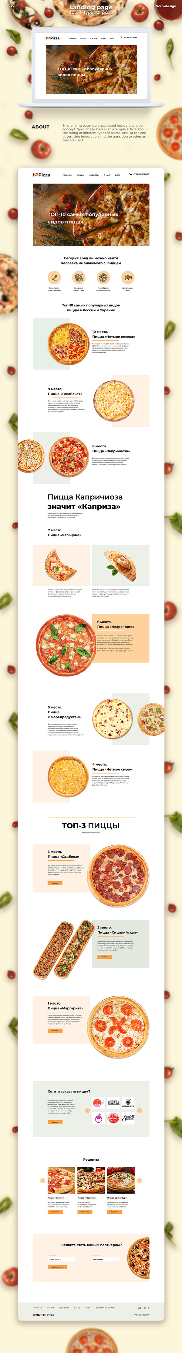 Landing page Top 10 types of pizza
