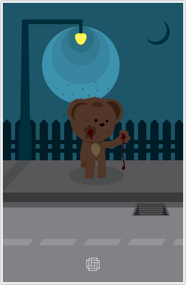 teddy bear mosquitoes slap night Street lantern fence moon blood