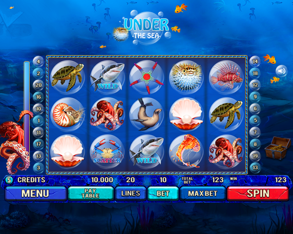 game sea Ocean deep fish play casino bet win under treasure chest money water Icon
