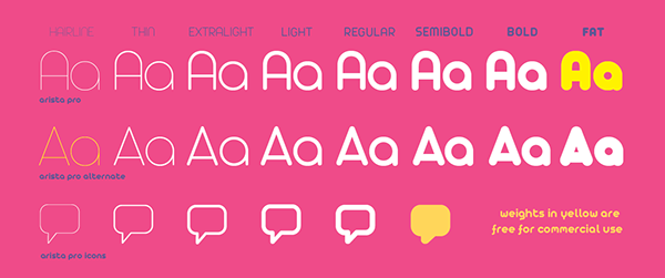 Arista Pro typeface and icon set including 3 free fonts