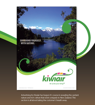 airline logo advertisement student green air New Zealand kiwi pink corporate identity system