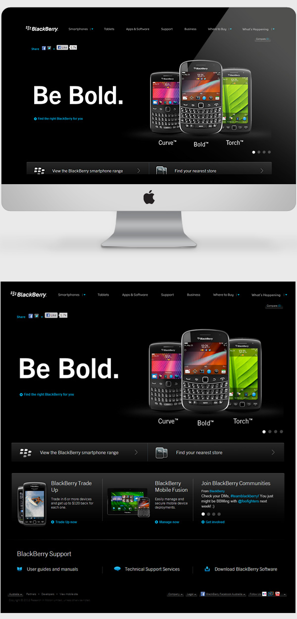 blackberry  digital design  Interaction Design  mobile site  brand site