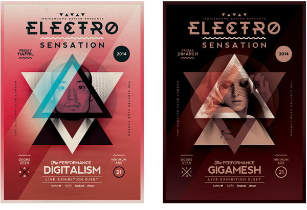 flyer poster template photoshop psd electronic gig dj festival Triangles geometric minimal club indieground   dubstep