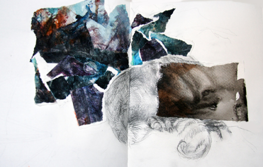 repurposed  sketchbook  monotype  Illustration  drawing collage