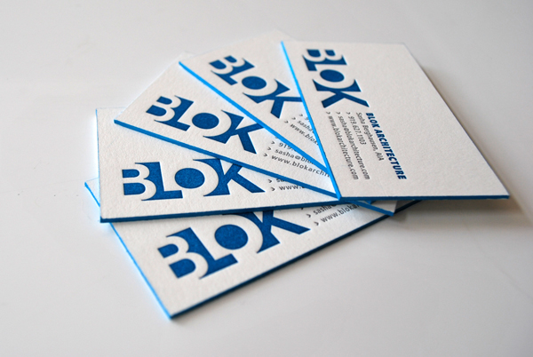 business card logo blue blok durham north carolina letterpress