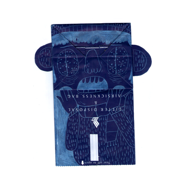 air sickness bag paper bag puppet Aeroplane Travel flight adventure Fun silly personality Character monster wanderlust doodle