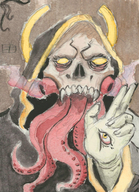 lovecraft undead tenticles skulls watercolor