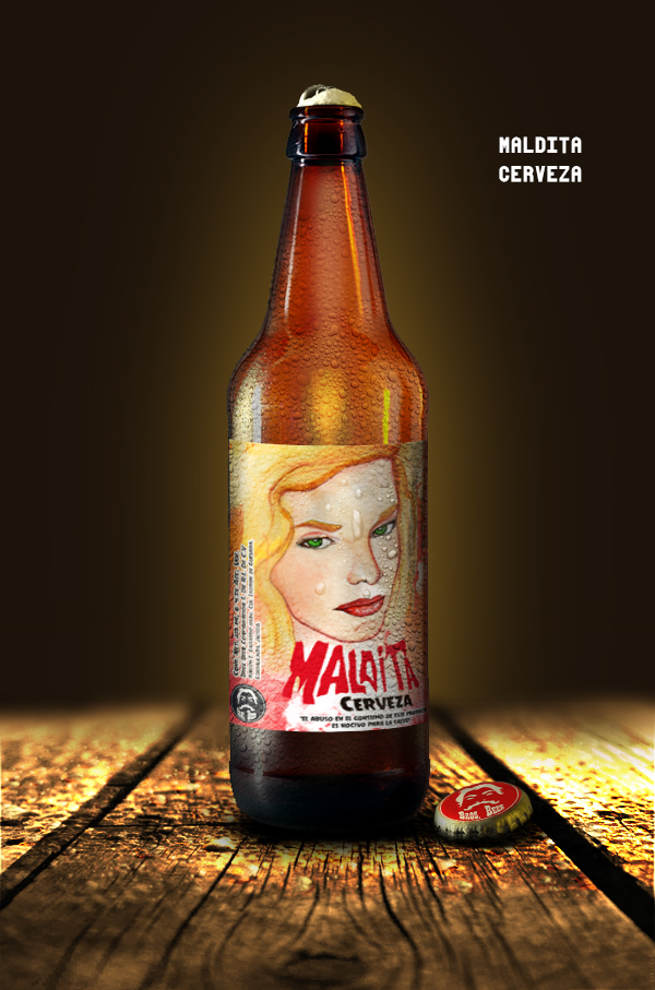 beer Maldita cerveza Lauren Bacall Label bottle tag design graphic watercolors