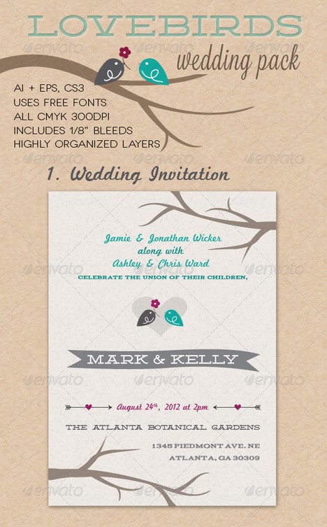 bird birds bundle celebration cute escort cards gray grey indie Invitation invite kit Love lovebirds marriage
