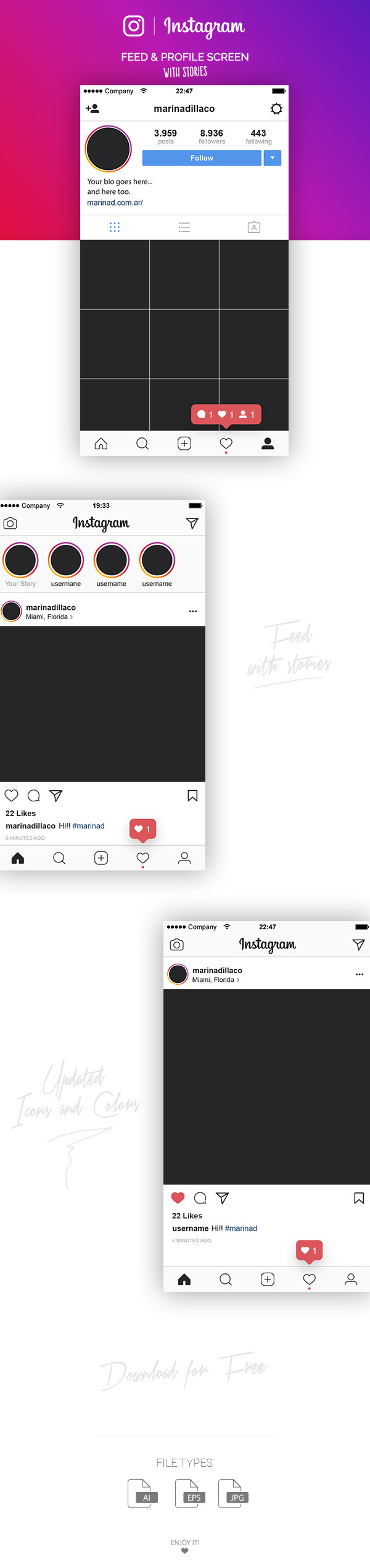 instagram Layout screen Mockup Stories feed UI free freebie download