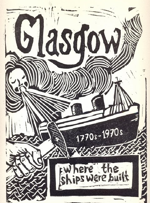 glasgow scotland britain ships linocut army duke of wellington rain rhyme city printmaking