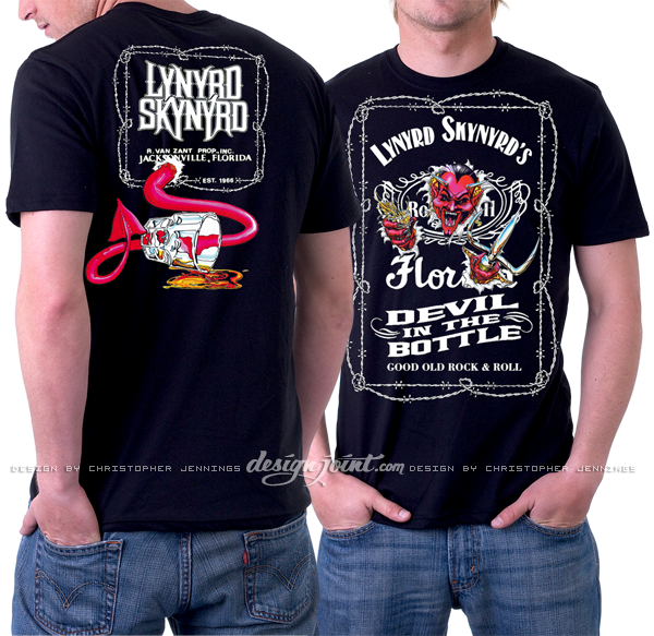 Lynyrd Skynyrd concert merchandise tour Rock Art Label vintage Retro devil bottle t-shirt