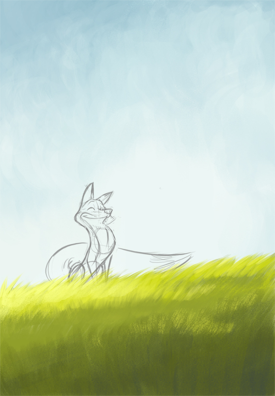 FOX animal cartoon digital paint summer Sunny meadow