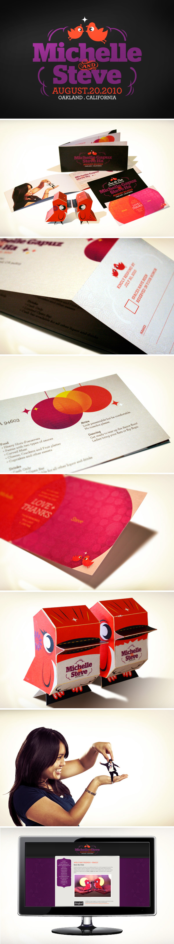 wedding wedding invitations save the date identity paper craft birds Love wedding website purple orange DIY