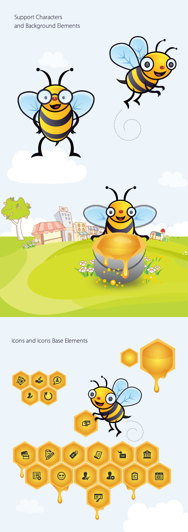 cartoon Characters Design bee Fun software products Website interface design