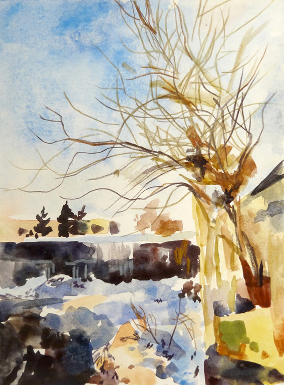 зима winter sketch акварель watercolor Карандаши