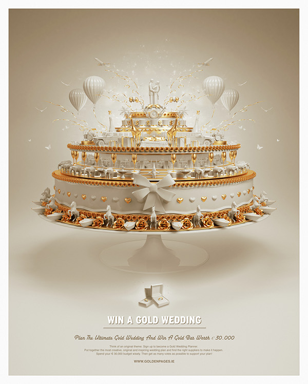 gold wedding 3D vray cake CGI c4d Cinema truvo golden pages