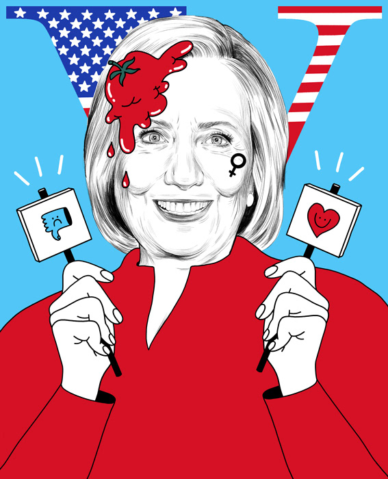 amerika COVERILLUSTRATION devolkskrant Documentary  doodle editorialillustration Hillary Clinton ILLUSTRATION  Illustration over photo portrait illustration