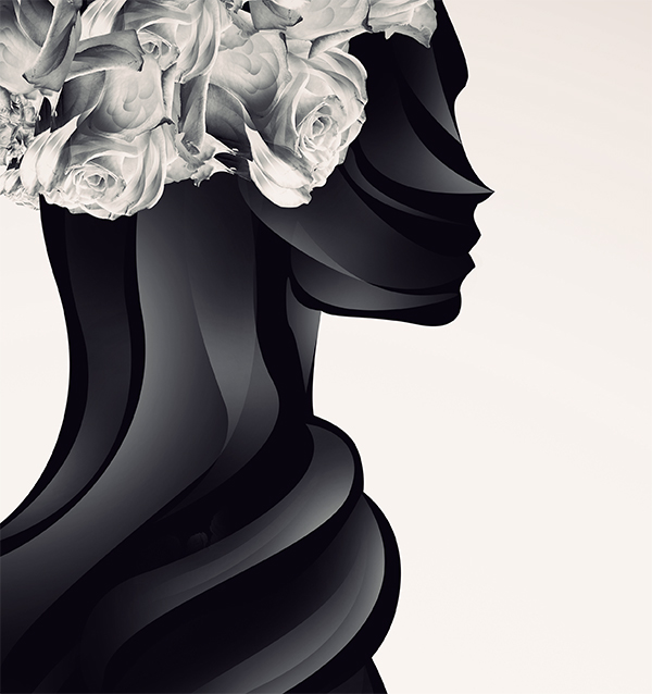 Lady vector abstract lines black White Emotional