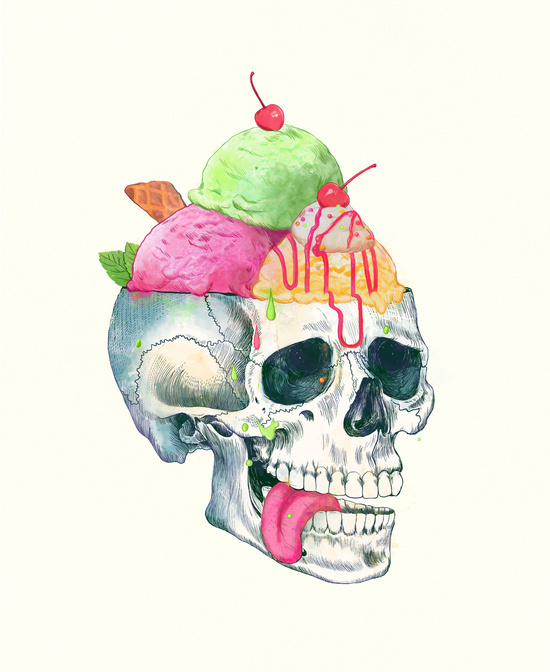 skull skeleton ice cream cherry sundae brain