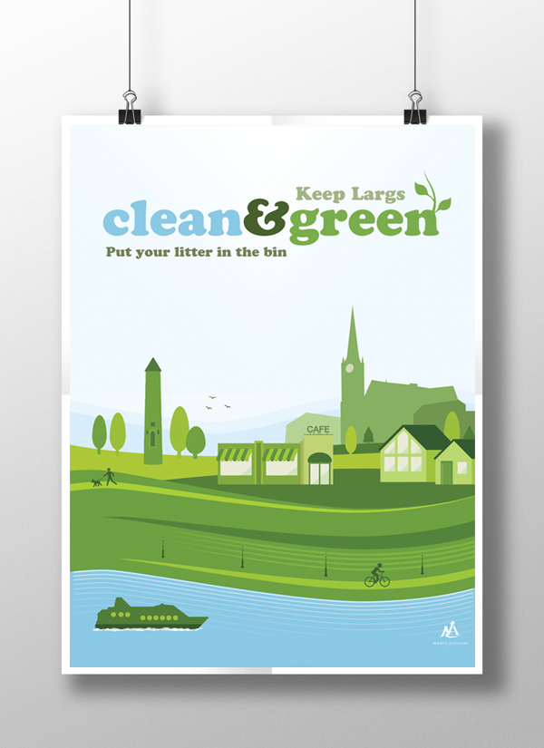 Green Campaign No Littering Largs Keep Largs Clean tidy up Anti Littering Campaign Alex barron Alex Barron Design alex barron graphic