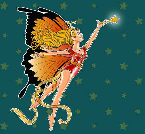 faerie fairy fantasy Magic   female blonde butterfly star digital illustration vector art