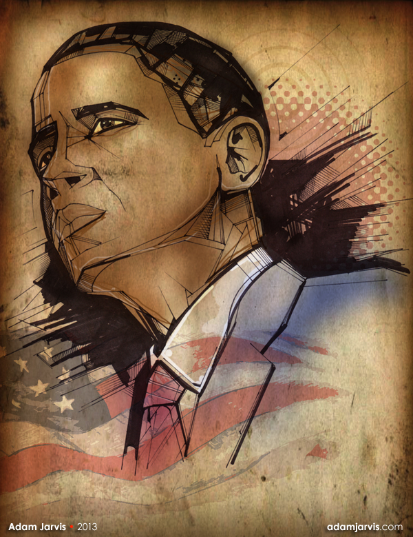 Barack Obama  Editorial Illustration portrait  drawing illustration digital art  newspaper illustration  magazine illustration  cover art  photoshop  hand drawn