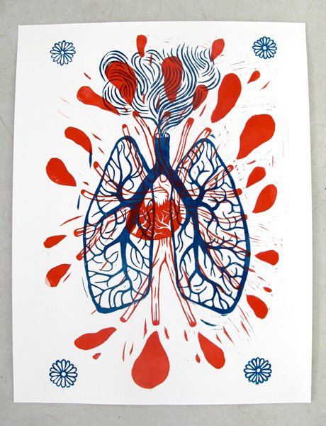 organs anatomy linocut print graphic