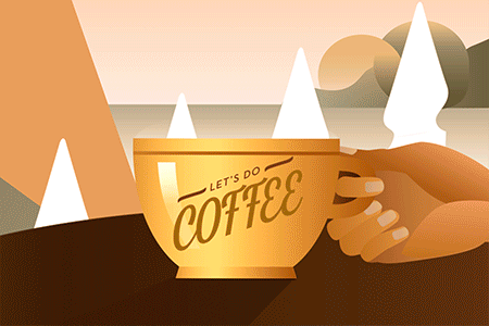 Coffee animation  vector characters vector promosite vacation drink town NY cafe