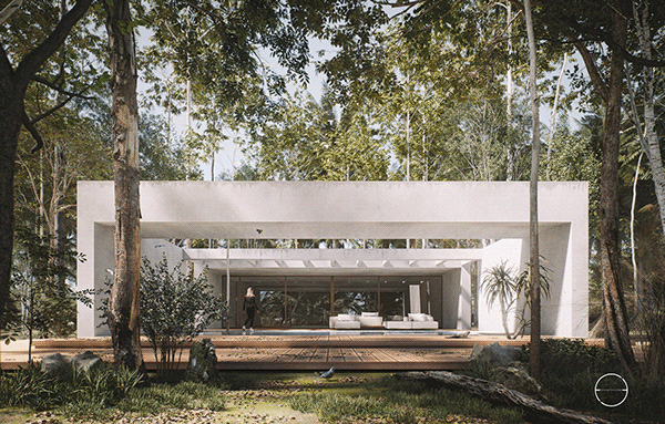 White villa in the woods