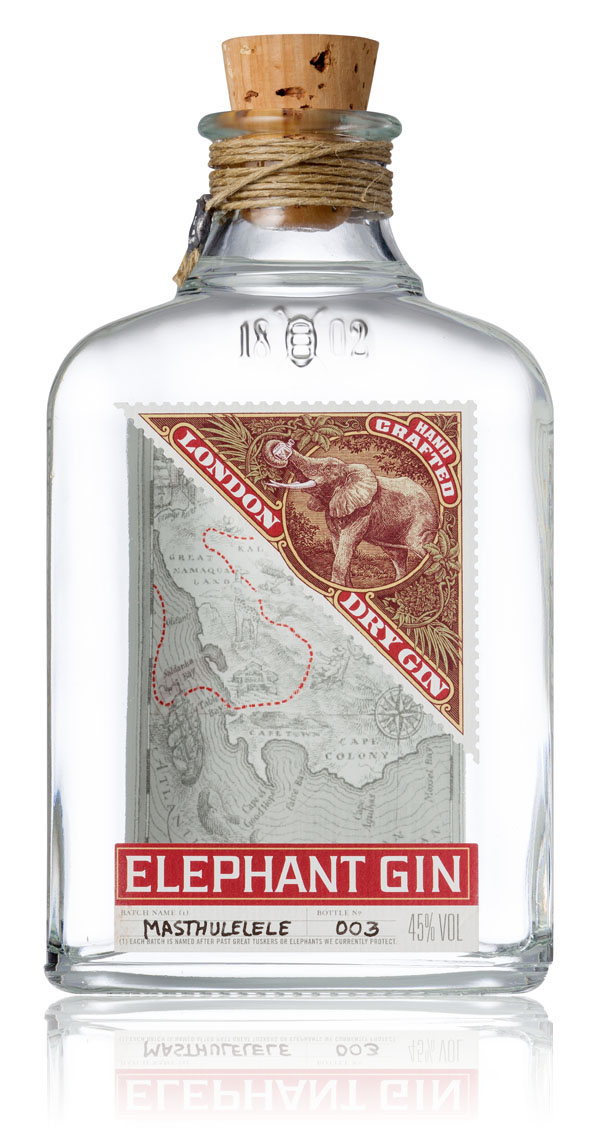 craft Label vintage africa elephant gin Retro Spirits bottle emboss simon frouws animal wildlife wild conservation