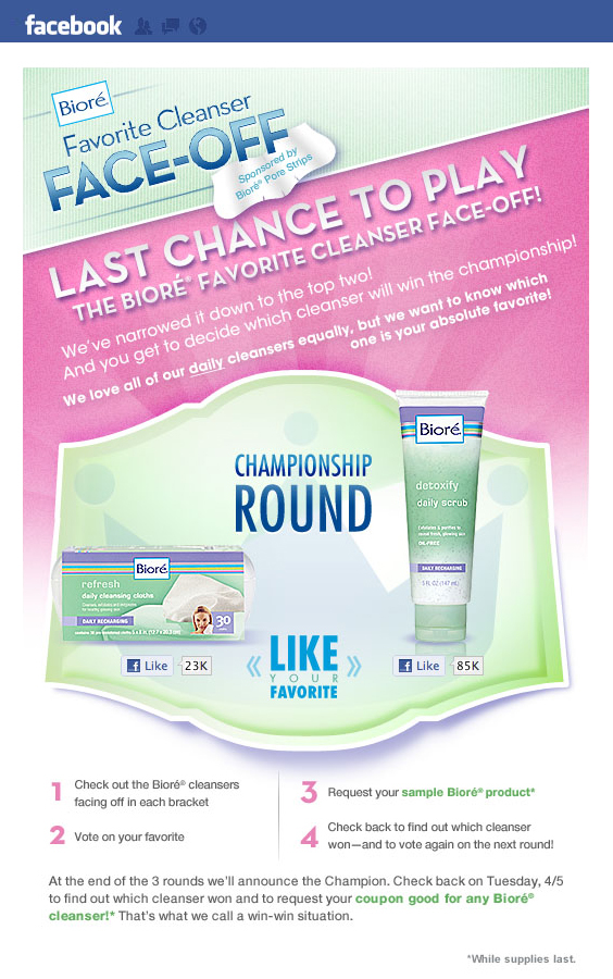 Biore beauty cpg Facebook Application facebook page likes march madness