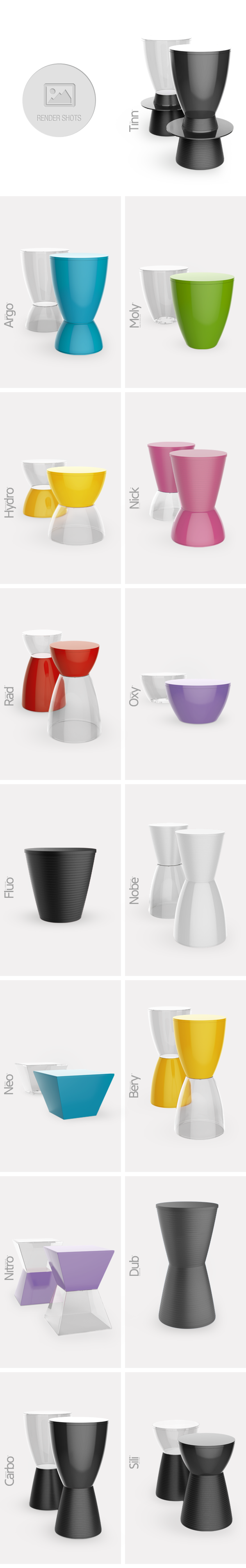 stools color modeling 3D modo Pack colors Transparency plastic photoshop modelling Render Catalogue design