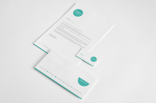 ai business cards corporate creative envelopes folder gray green letterhead print simple Stationery