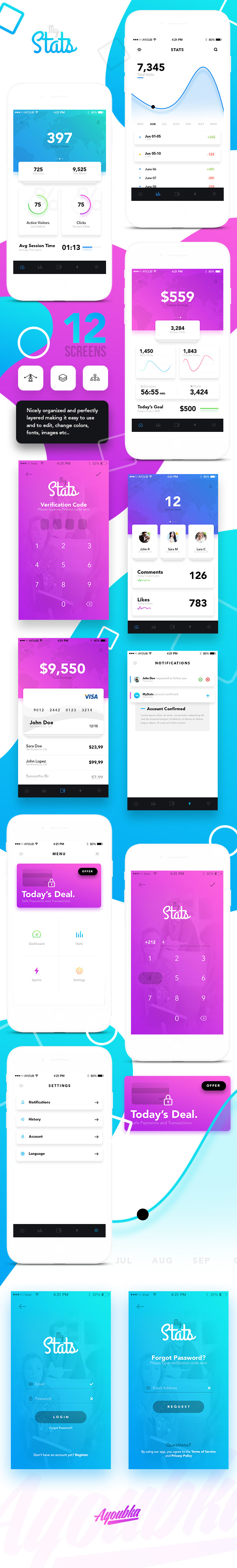 UI ux app mobile analytics infographics gradient modern banking payment