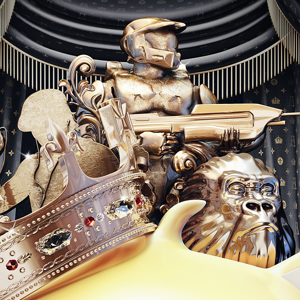 3D ornate gold lion royal throne