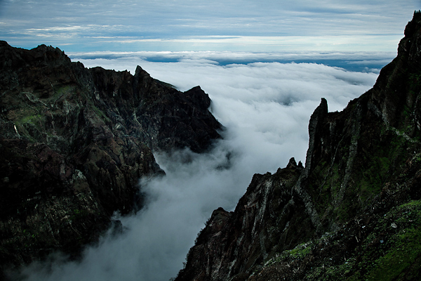 Madeira Portugal Pico Ruivo clouds Aerial aerial photograph Sea of clouds rocks mountains fog haze mist Mountainscape above the clouds Nature Landscape contemporary fine art Jakob Wagner