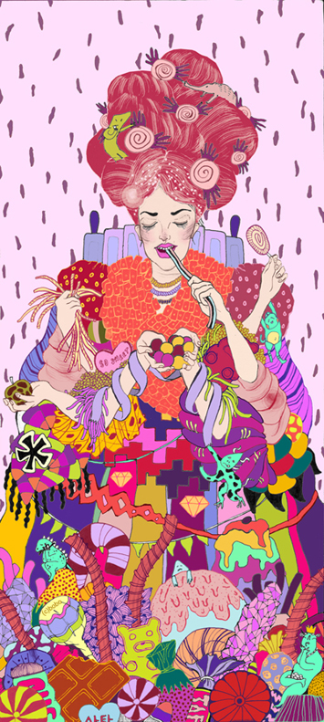 sweet tooth Candy Eating  gluttony girl pattern ink colors junkfood
