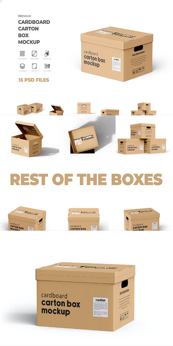 Cardboard Carton Moving Box Mockup