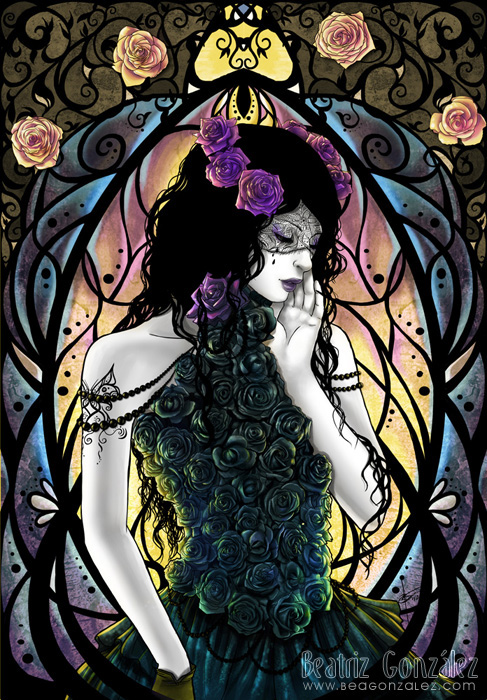 stained glass psychedelic art girl woman fantasy gothic color vitral
