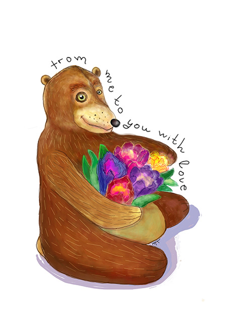 animal paintign bear children book digital painting Flowers funny bear